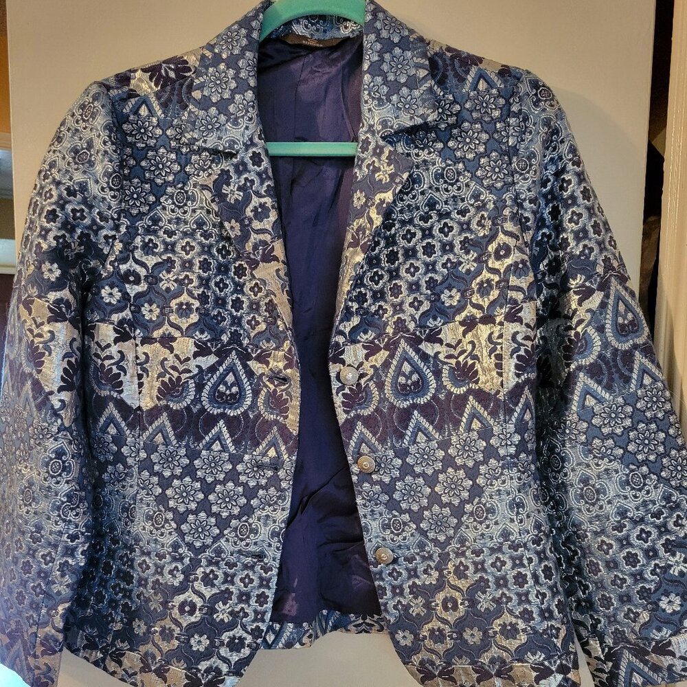 DISMERO Size 4(S) BLAZER JACKET BLUE/METALLIC SILVER MADE IN ITALY WOMENS FLORAL